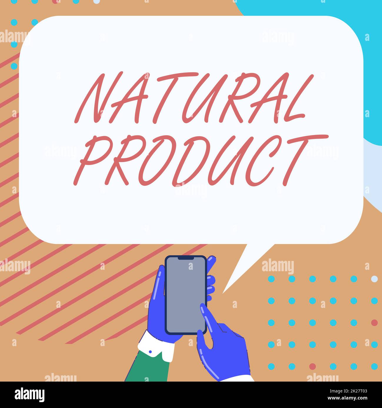 Konzeptionelle Beschriftung Natural Product. Geschäftsidee Chemische Verbindung oder Substanz, die von einem lebenden Organismus erzeugt wird Mobile Zeichnung positive Kommentare und Good Speech Bubble teilen Stockfoto