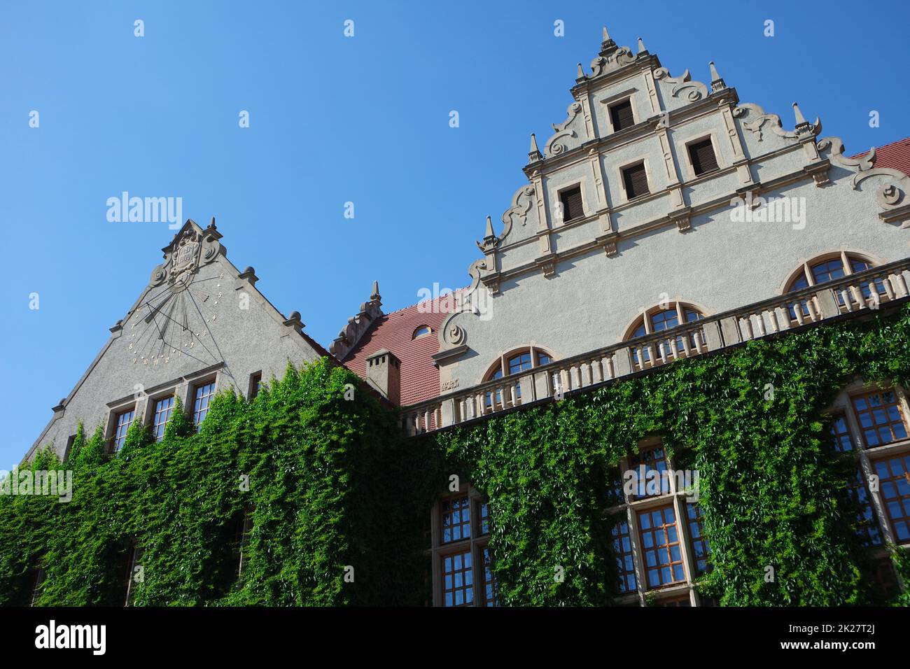 Alte Architektur mit virginia Creeper in Posen, Polen Stockfoto