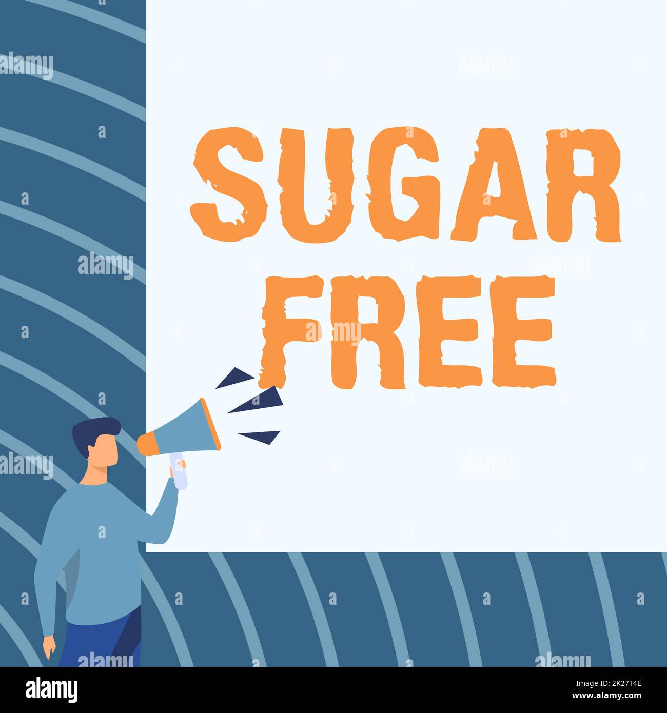 Begrifflicher Titel Zuckerfrei. Geschäftsideen enthalten keinen Zucker und haben nur künstliche Süßstoffe statt Geschäftsmann Drawing, der über Megaphone spricht und neue Ankündigungen macht. Stockfoto