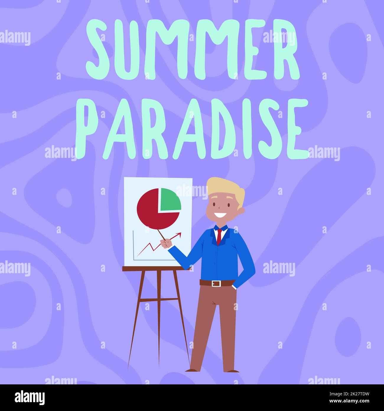 Schreiben mit Text Summer Paradise. Konzept bedeutet Urlaub an einem idealen oder idyllischen Ort zu verbringen oder Staatsunternehmer, der lässig steht und Karten und Ideen präsentiert. Stockfoto