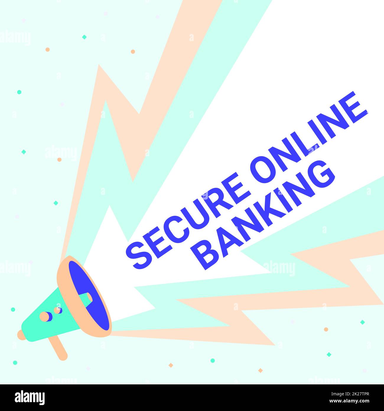 Inspiration mit Schild „sicheres Online-Banking“. Business Showcase Schützen Sie Ihre digitale Bank für Internettransaktionen Megaphone-Zeichnungen mit Lightning Wave Sound für eine laute Ankündigung. Stockfoto