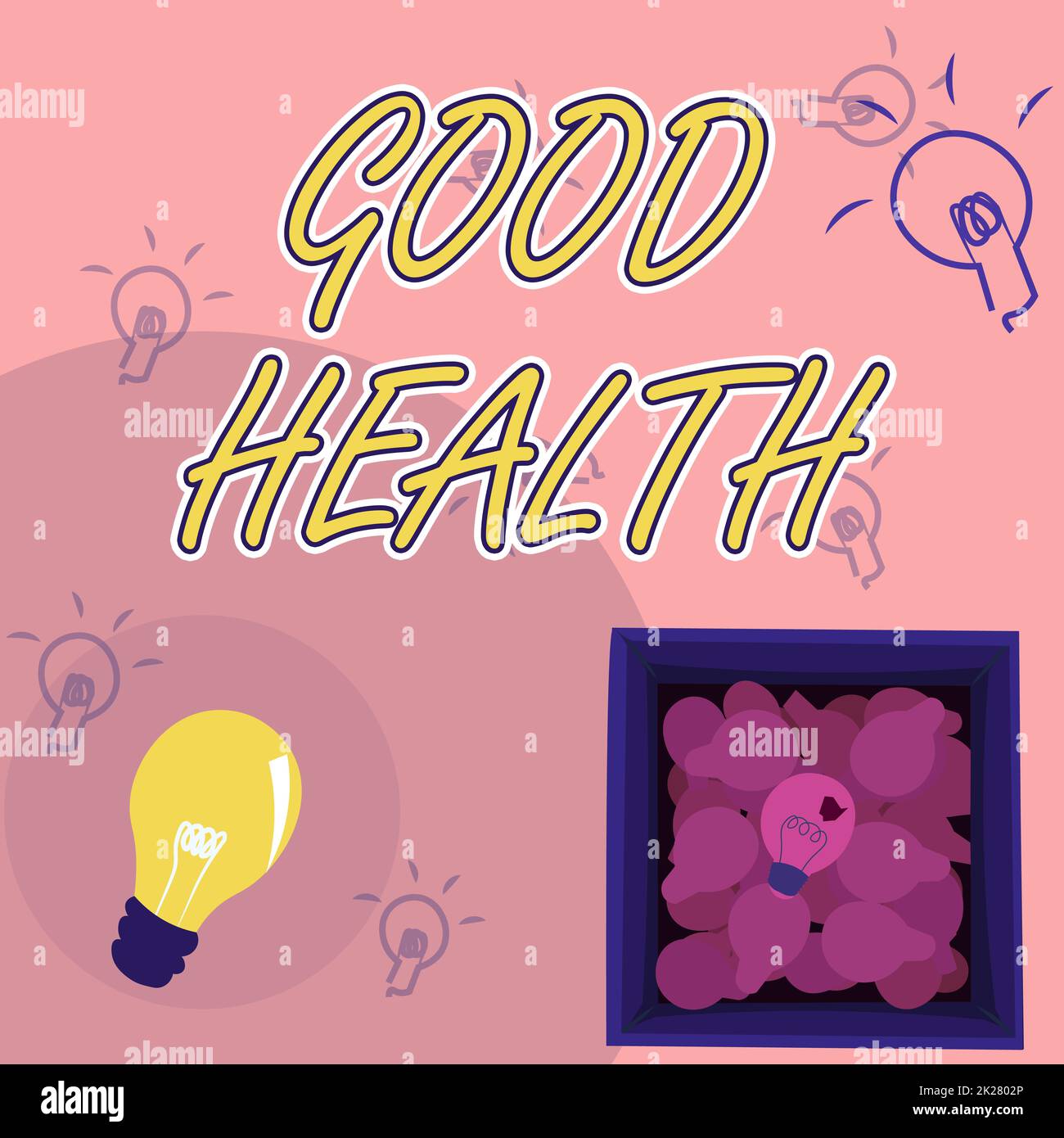 Handschrift Text Good Health. Begrifflicher Fotozustand von kräftig und frei von körperlichen oder psychischen Erkrankungen Glühbirnen Zeichnung in Box Entdecken Sie neue Entdeckungen. Stockfoto