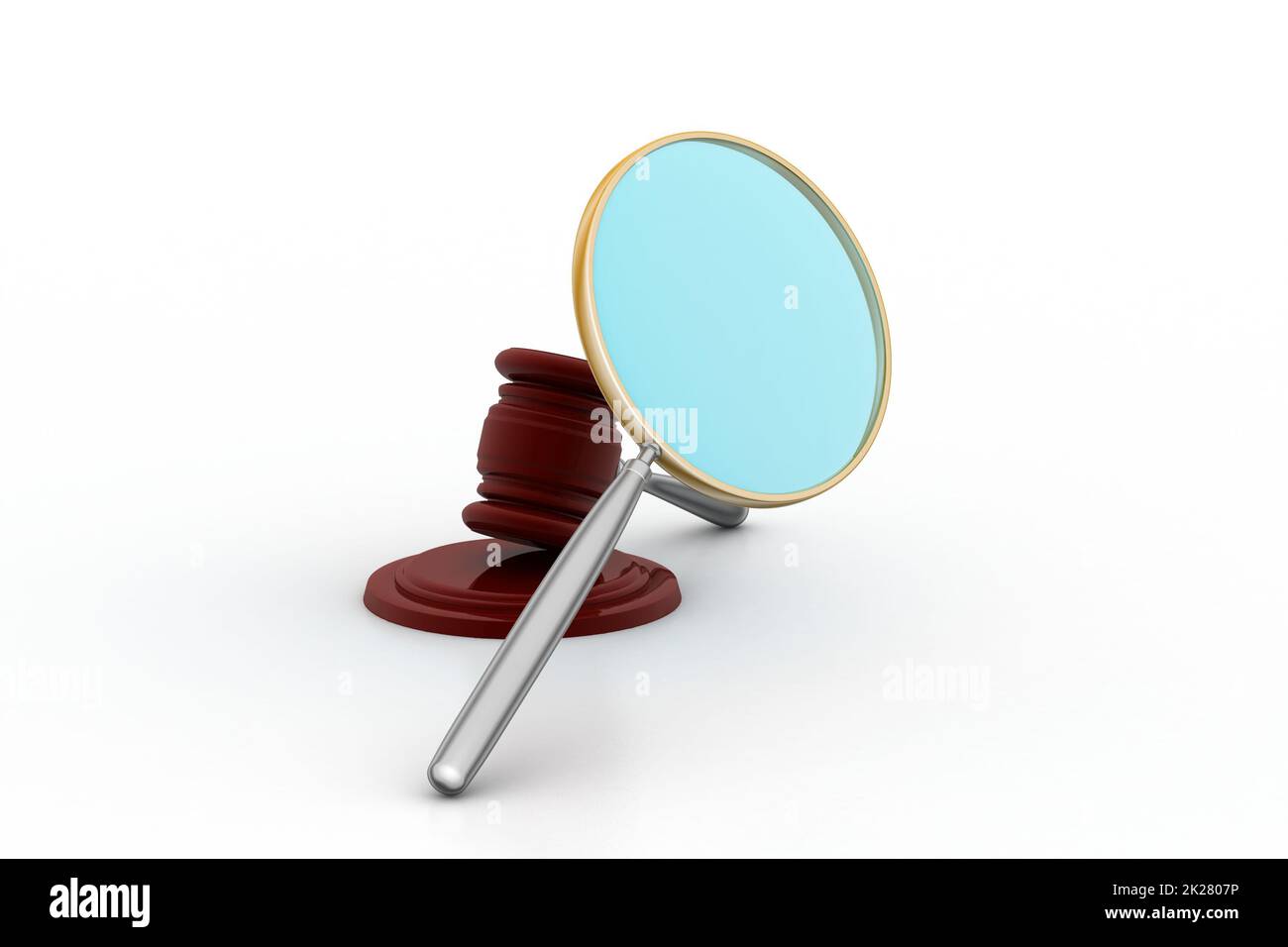 Richter Gavel und Resonanzboden beobachten durch die Lupe Stockfoto