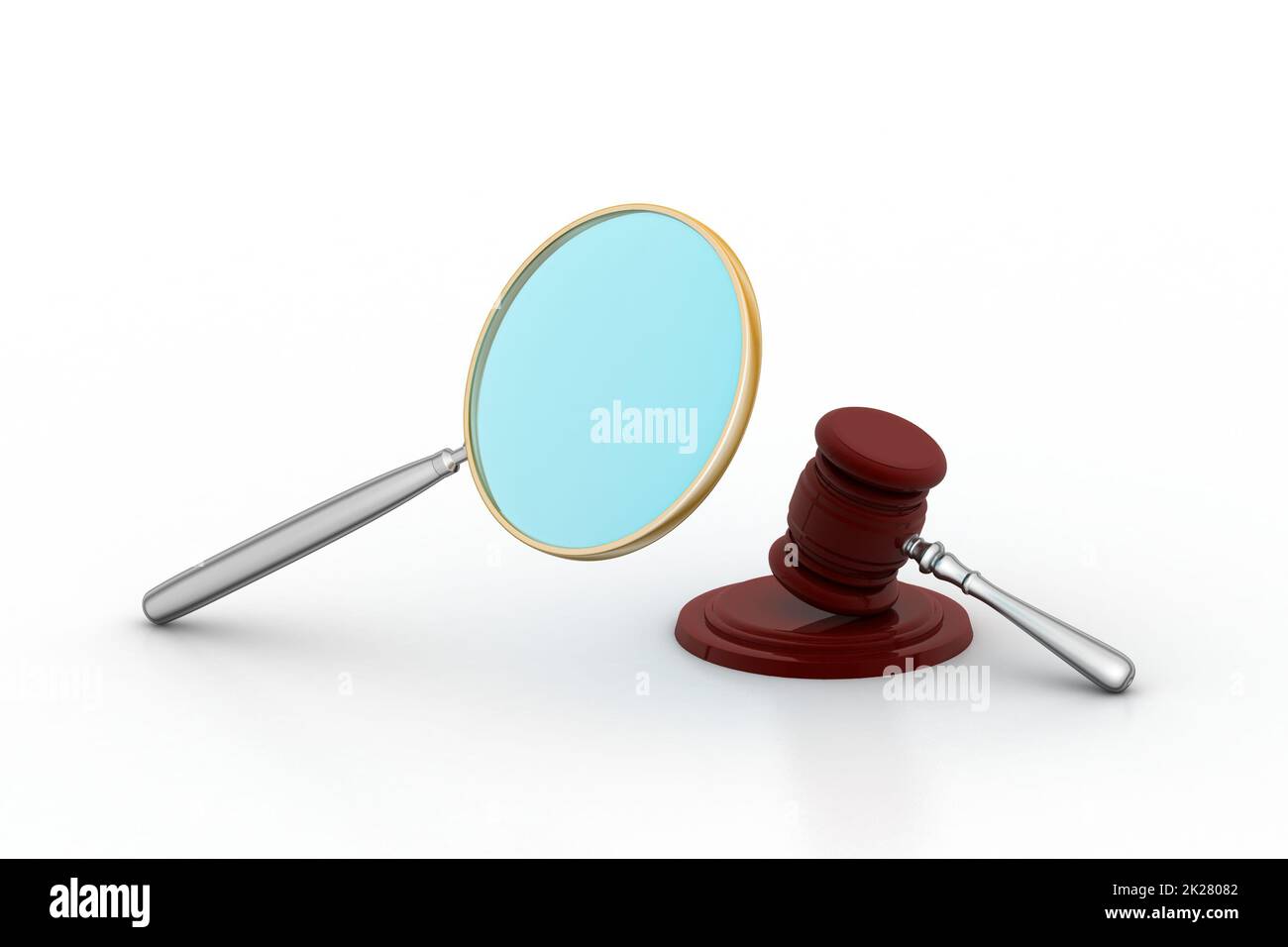 Richter Gavel und Resonanzboden beobachten durch die Lupe Stockfoto
