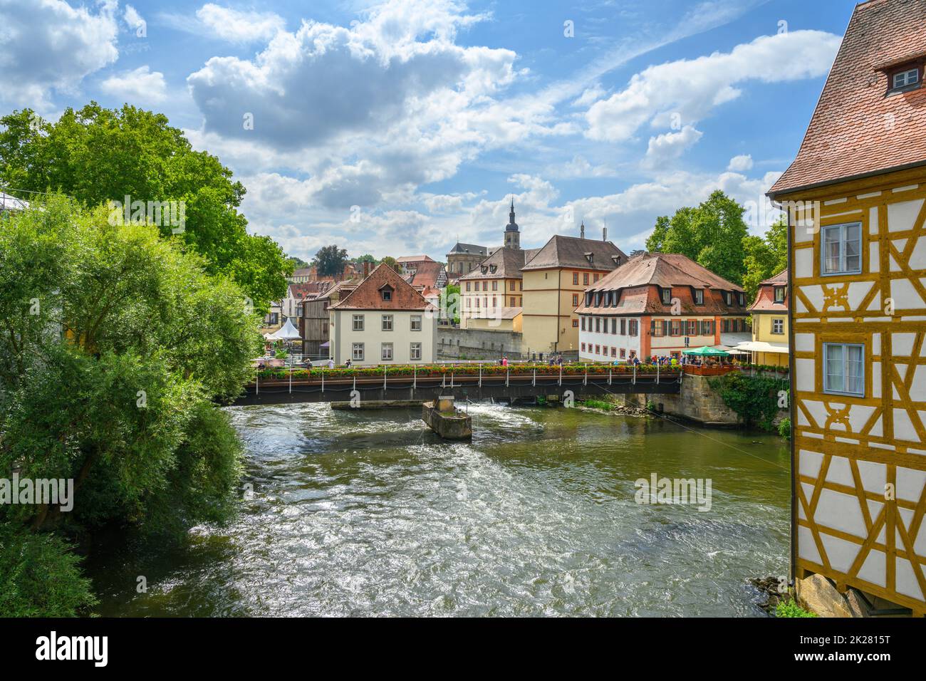 Blick auf die Regnitz von der Oberen Brücke, Bamberg, Bayern, Deutschland Stockfoto