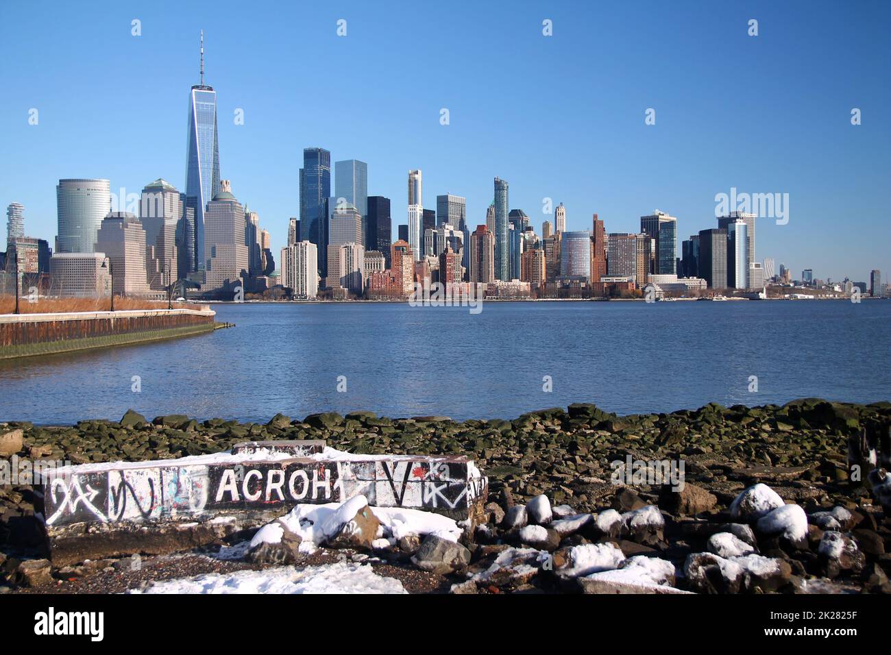 Downtown Manhattan aus dem Liberty State Park Stockfoto