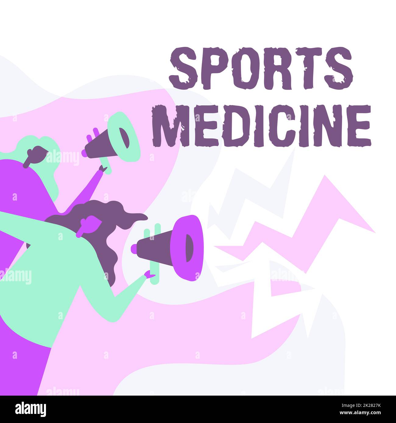 Schild mit der Aufschrift „Sportmedizin“. Unternehmerischer Ansatz Behandlung und Prävention von Verletzungen im Zusammenhang mit Sport Frauen Zeichnen-Holding Megafone Ankündigung an die Öffentlichkeit. Stockfoto