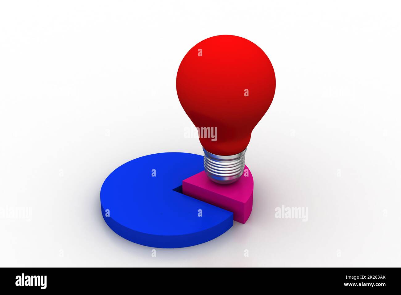 Rote Glühlampe mit Kreisdiagramm Stockfoto