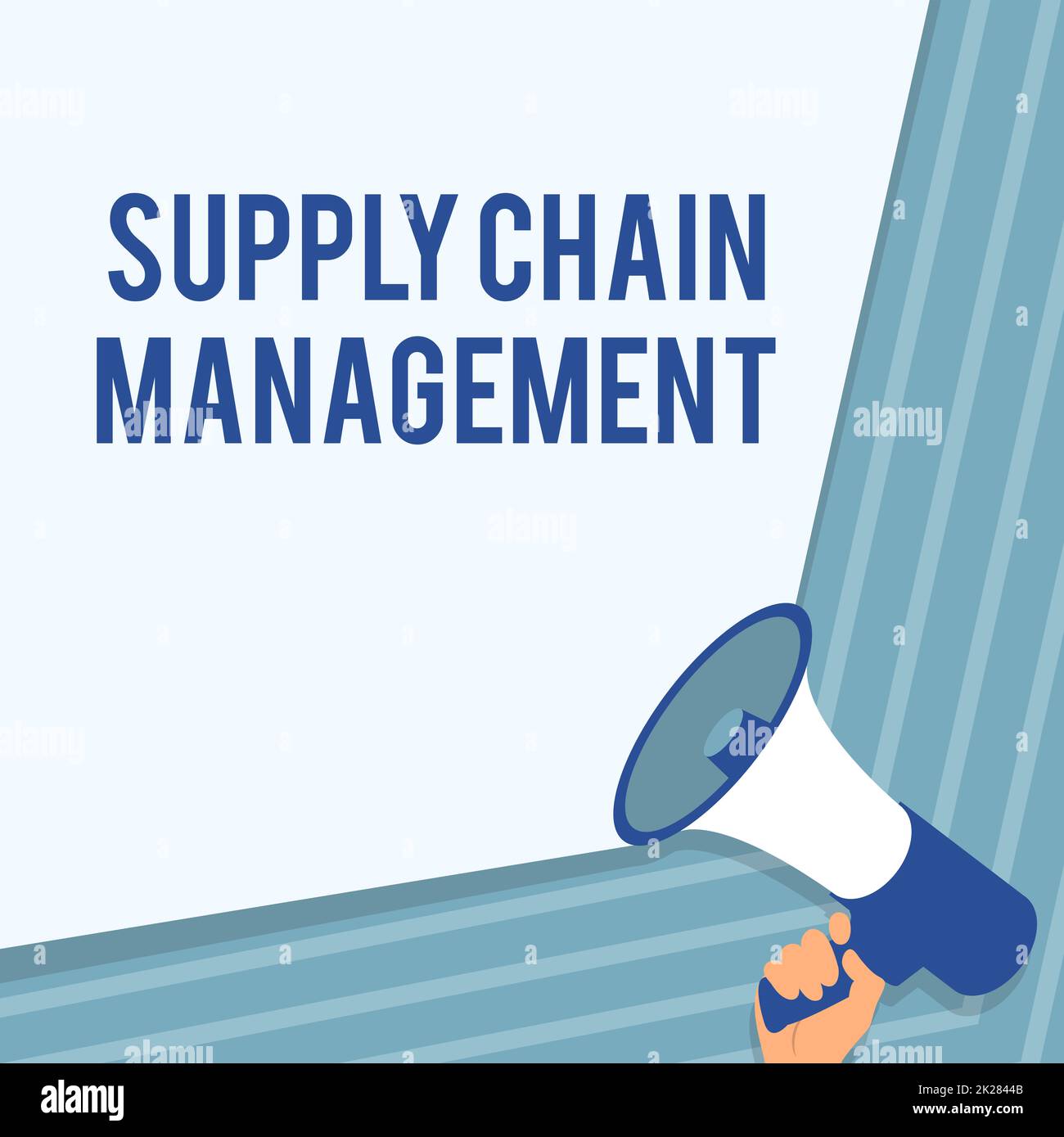 Konzeptionelle Darstellung von Supply Chain Management. Business Ideenmanagement des Waren- und Dienstleistungsflusses Illustration von Hand Holding Megaphone wundervolle Ankündigung. Stockfoto