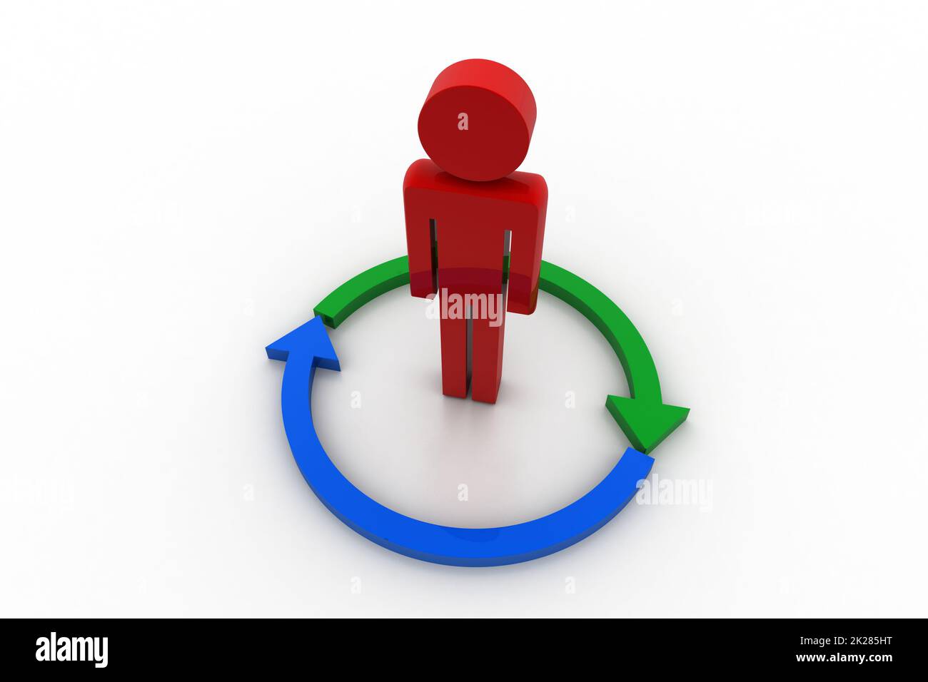 Mann, der im Satz von Pfeilen steht Stockfoto