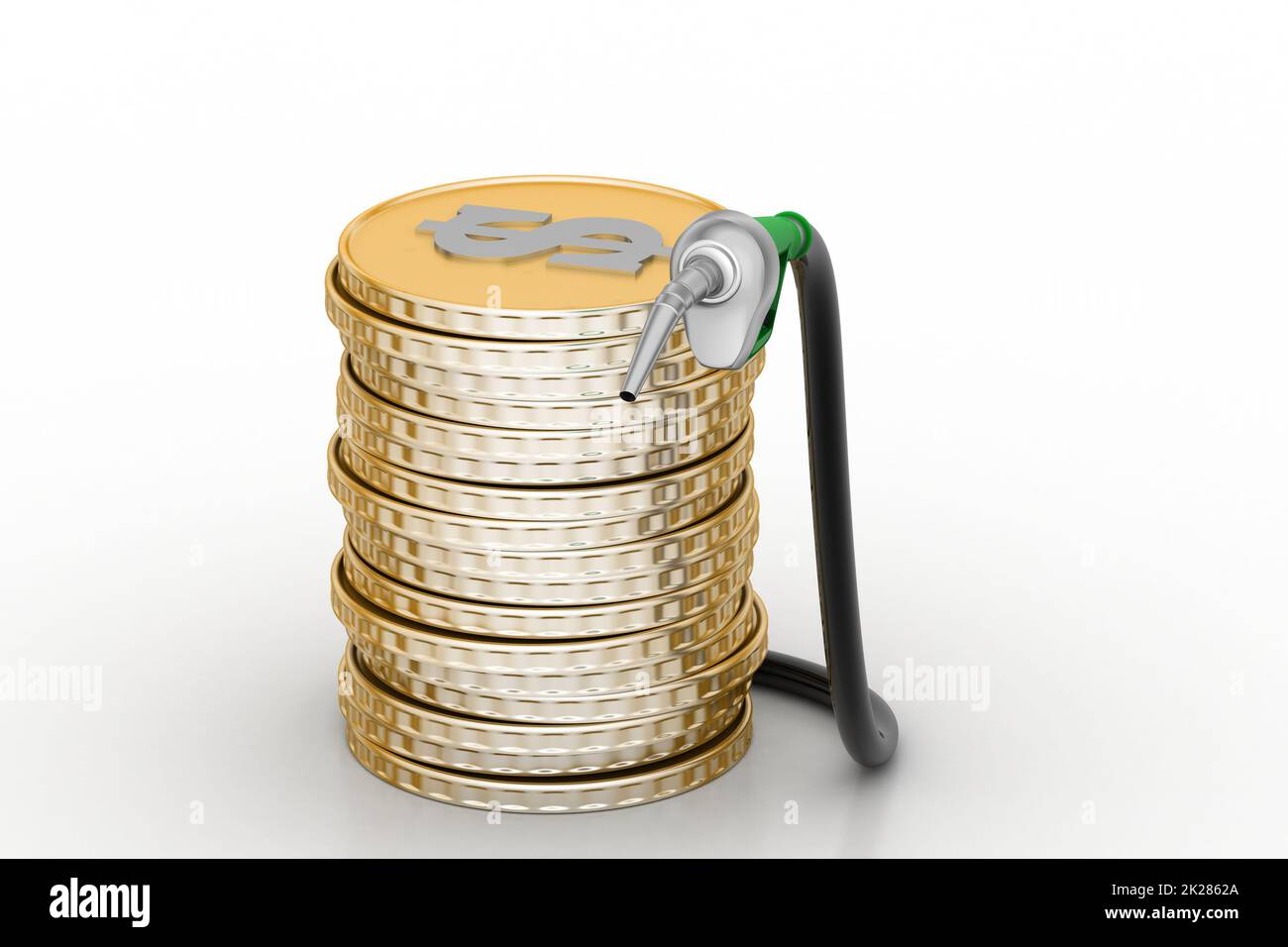 Gaspumpe mit Dollarmünzen Stockfoto