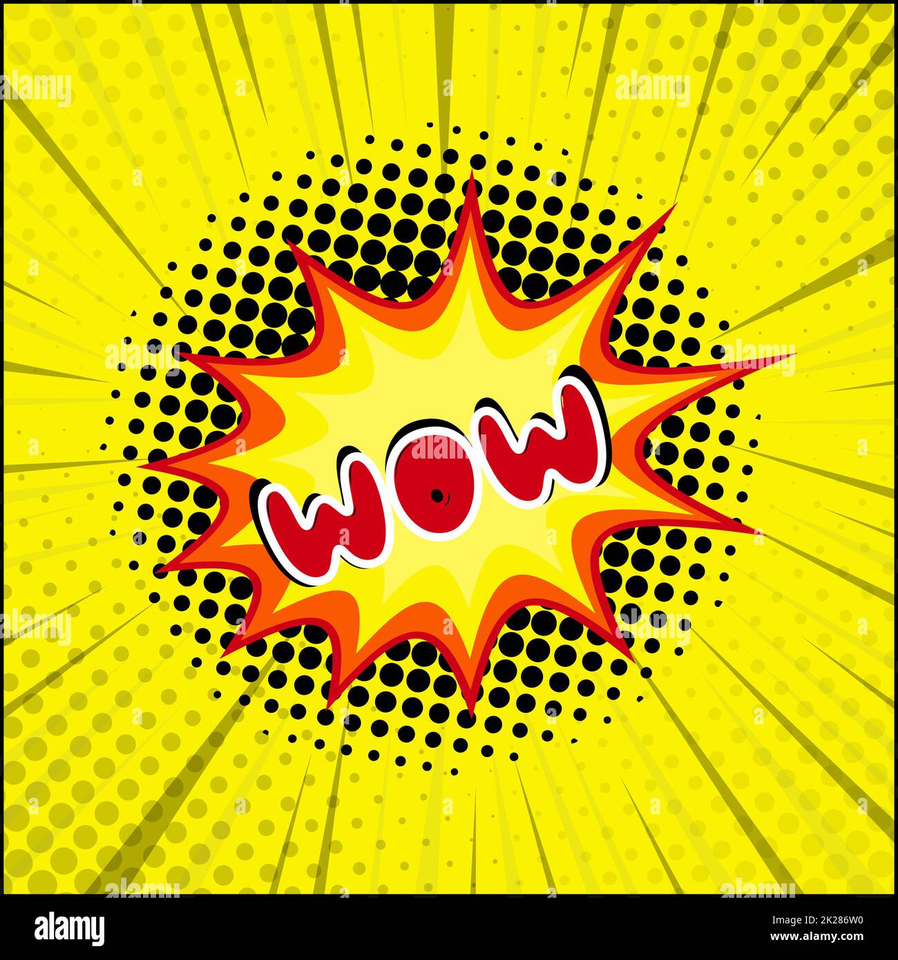 Comic-Zoom-Inschrift WOW auf einem farbigen Hintergrund - Vektor Stockfoto