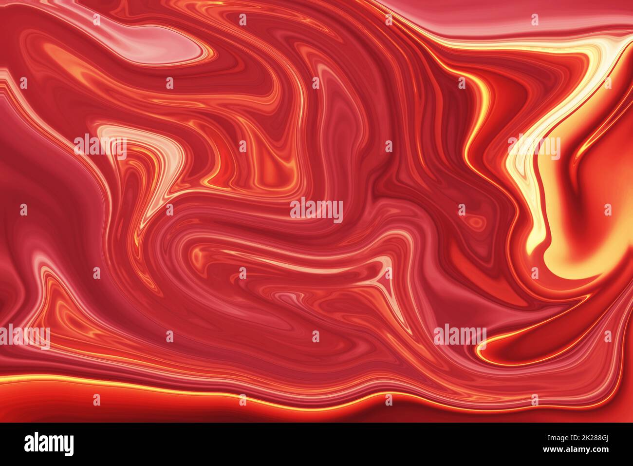 Flüssiger abstrakter Gold- und roter Texturhintergrund Stockfoto