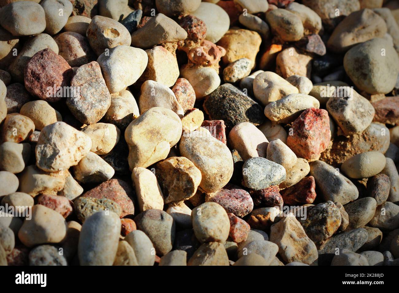 Abstrakter Hintergrund mit trockenen A-Steinen. Draufsicht Stockfoto