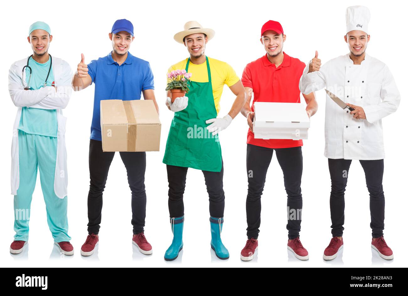 Gruppe junger Menschen Berufe Vollkörperporträtssammlung Beruf isoliert Stockfoto