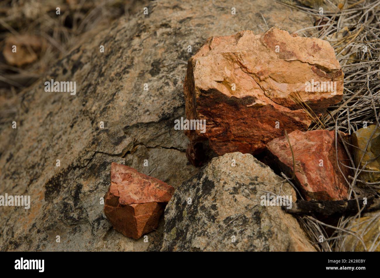 Steine verschiedener Farben im Naturschutzgebiet Inagua. Stockfoto