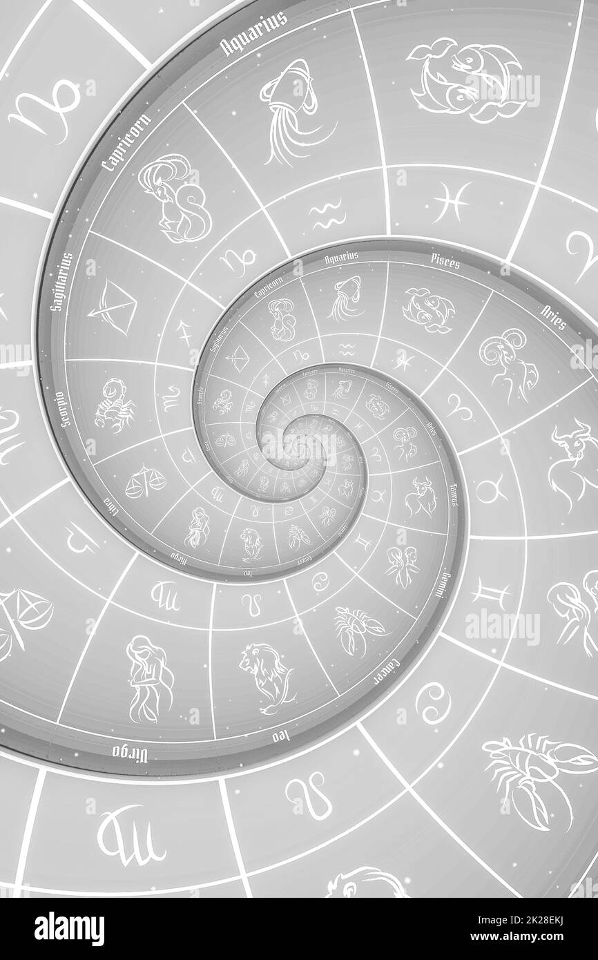 Astrologischer Hintergrund mit Sternzeichen und Symbol. Stockfoto