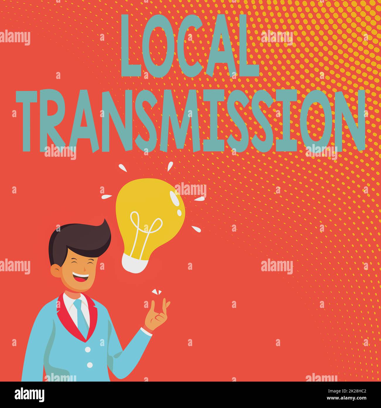 Konzeptionelle Anzeige Lokale Übertragung. Geschäftsüberblick gruppierte erworbene Infektionsfälle, die von einem bestimmten Ort stammen Gentleman Drawing Standing hat New Idea präsentiert mit Glühbirne. Stockfoto