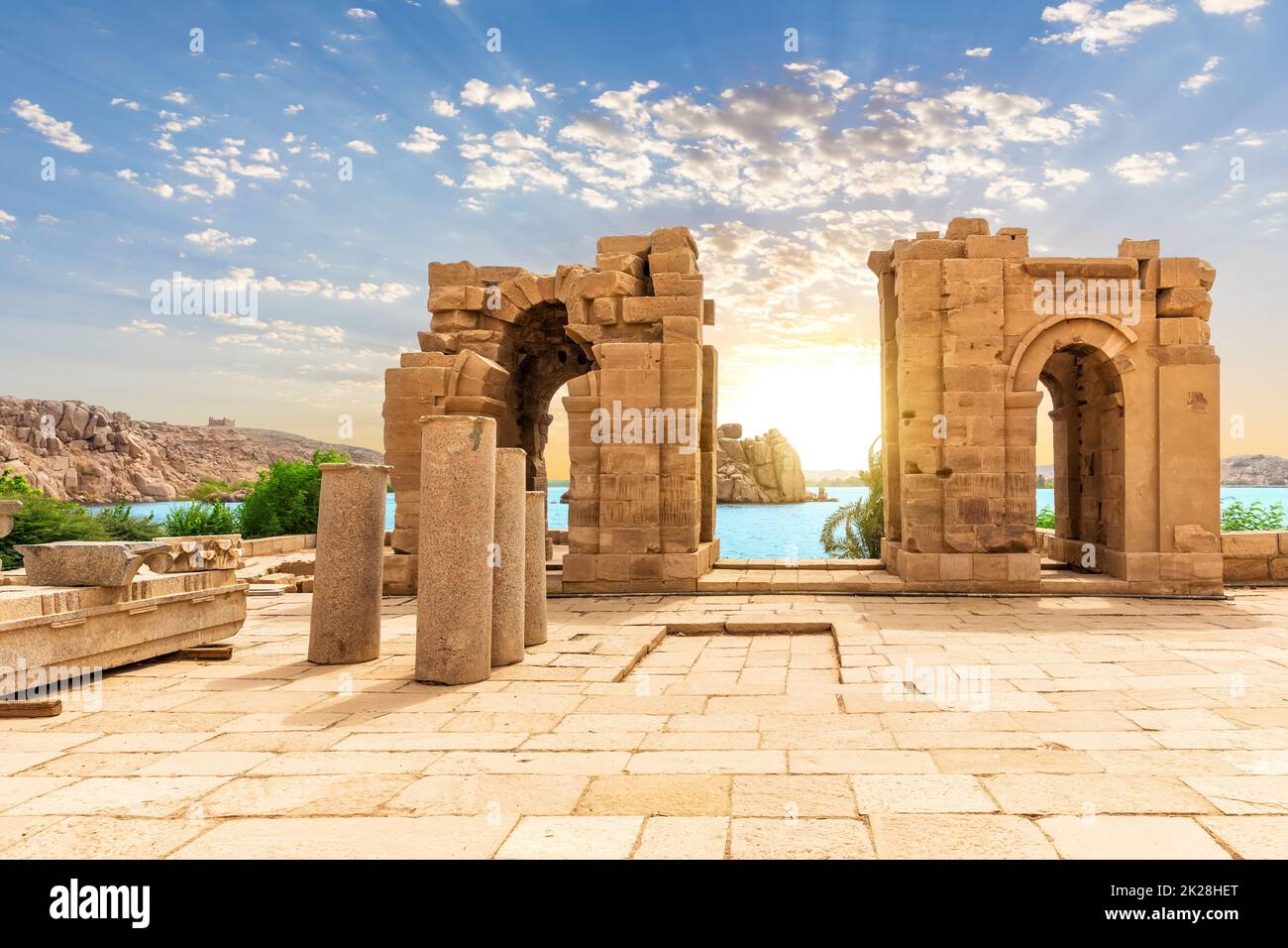 Tempel von Hathor, Teil des Tempelkomplexes von Philae, Assuan, Ägypten Stockfoto