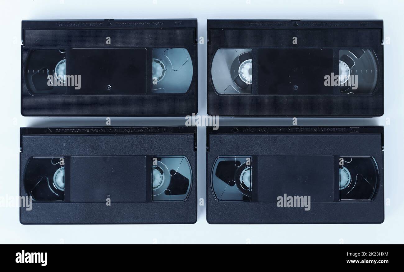 Vier alte VHS-Bänder aus den 90s Stockfoto