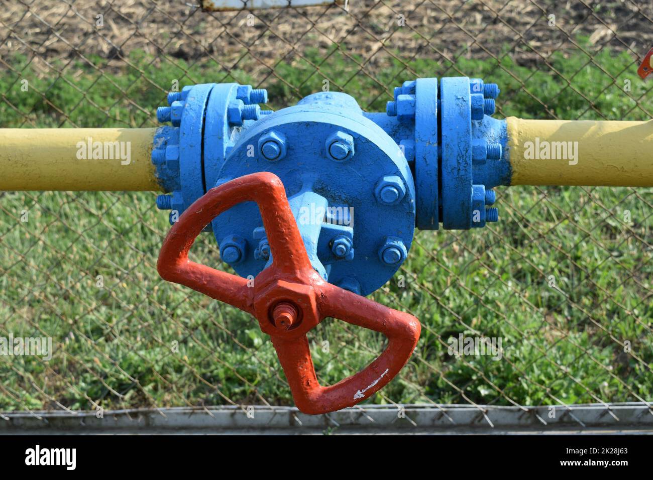 Die Verriegelung an der U-Gas Pipeline Stockfoto