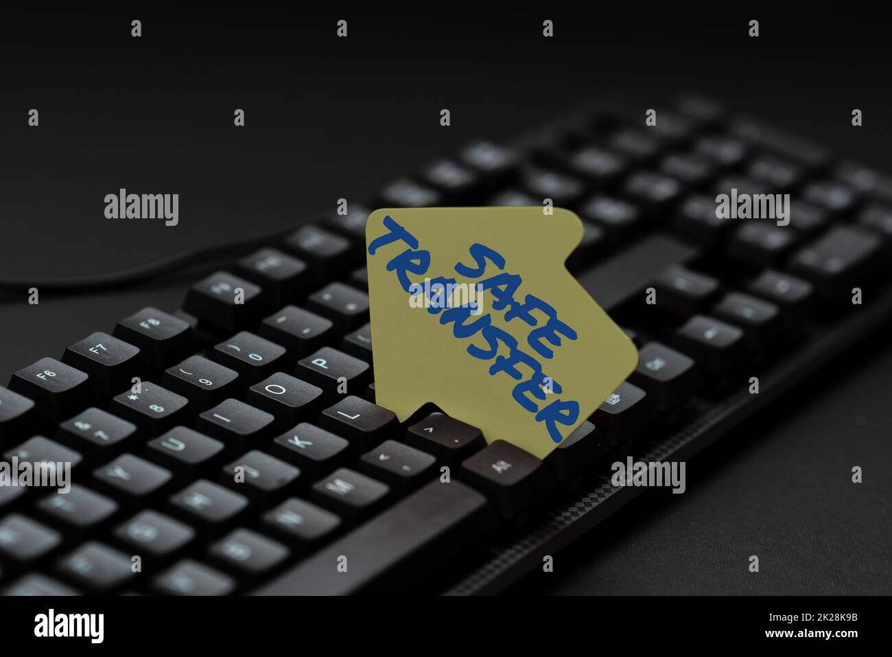 Textunterschrift für sicheren Transfer. Geschäftskonzept elektronische Überweisungen, nicht papierbasierte Transaktion Schreibarbeiten Filmkritik Artikel, Texteingabe Fresh Food Blog Artikel Stockfoto