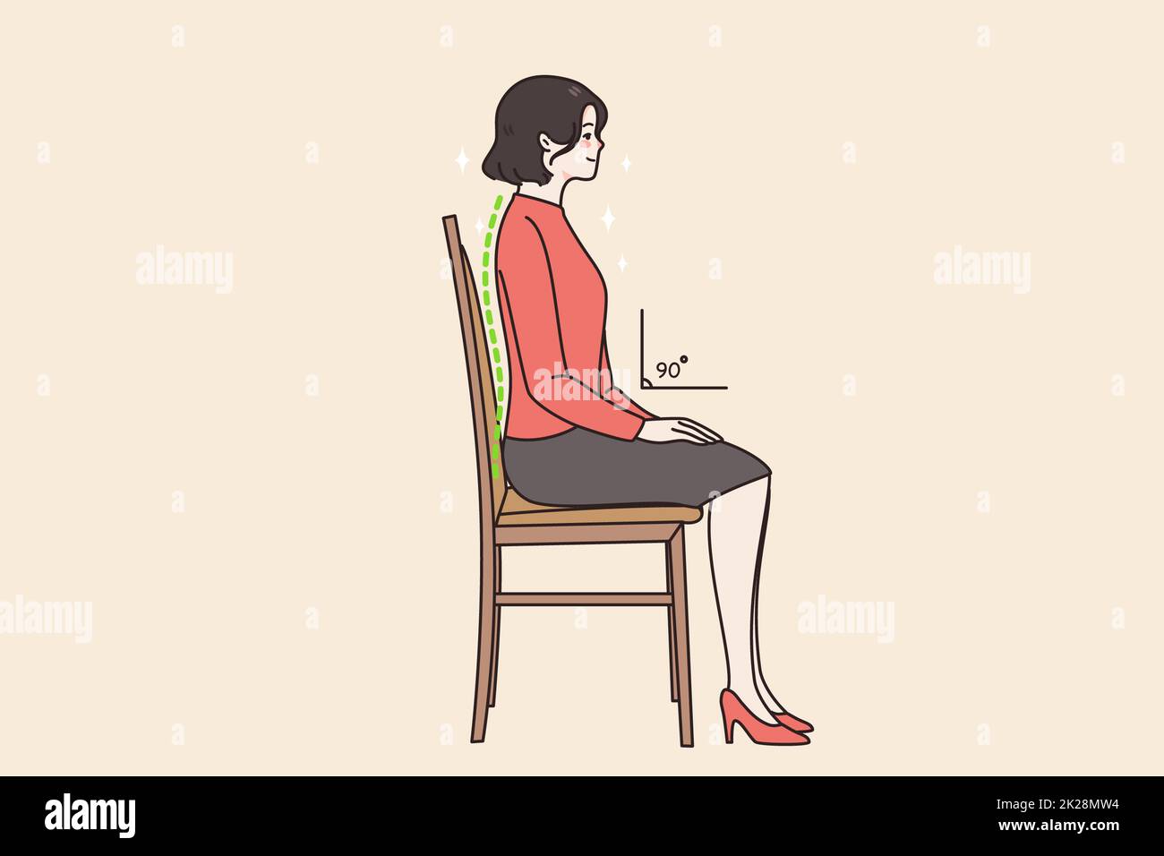 Junge Frau sitzt auf dem Stuhl in der richtigen Haltung Stockfoto