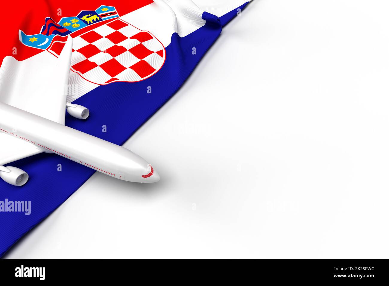 Passagierflugzeug und Flagge von Kroatien. 3D Abbildung Stockfoto