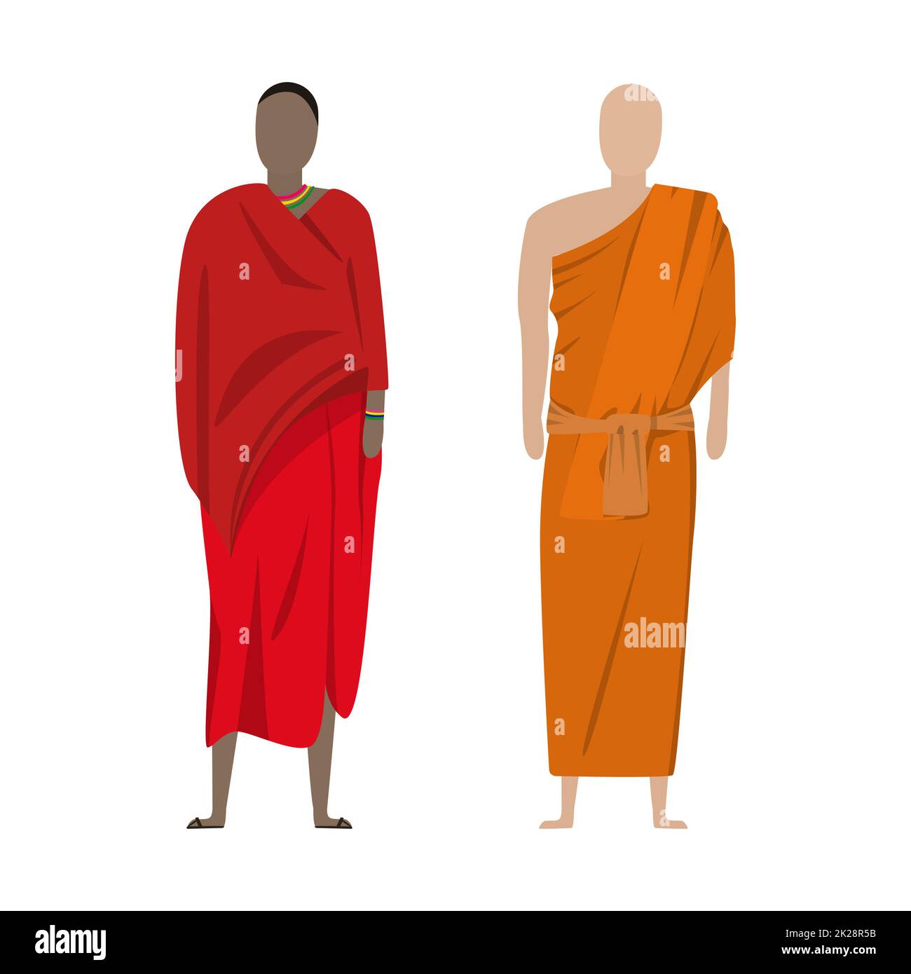 Ein Mädchen und ein Mann in buddhistischen Volkskurstümen - Vector Stockfoto