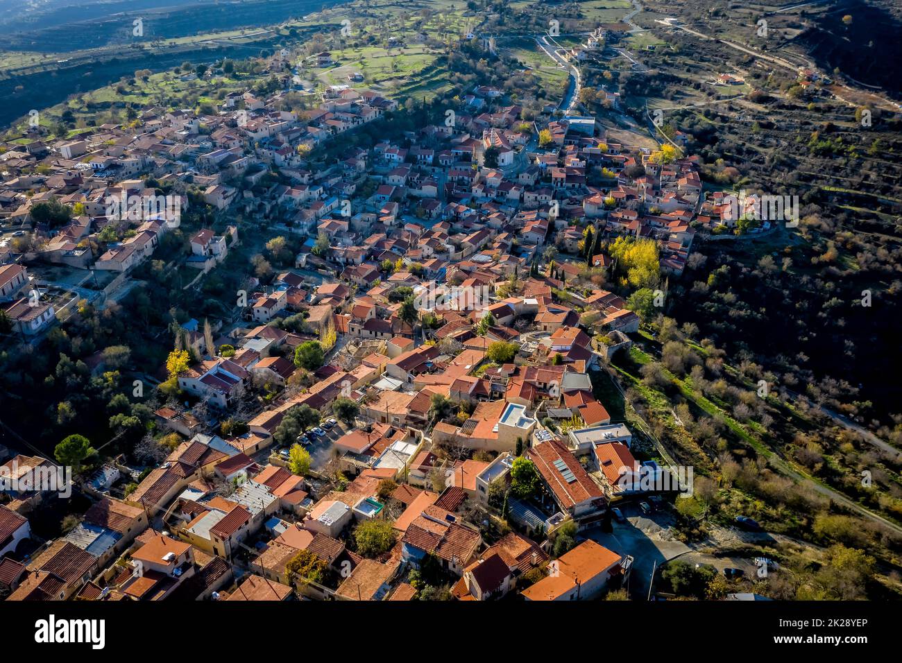 Blick von oben auf Lofou Dorf. Limassol District, Zypern Stockfoto