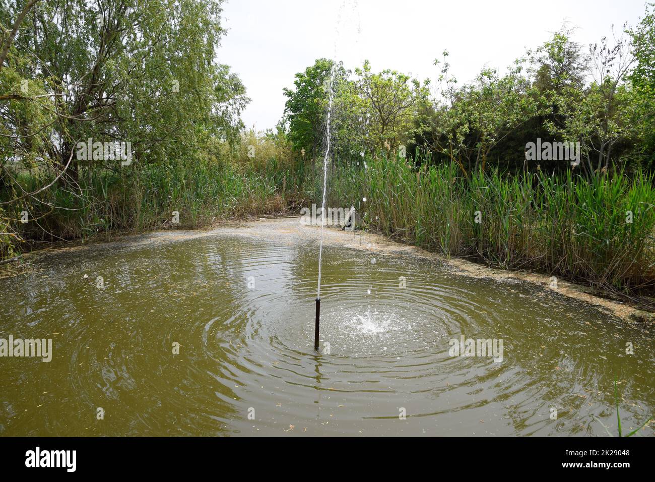 Brunnen in den Teich. Eine einfache Brunnen ohne komplexe Design Stockfoto