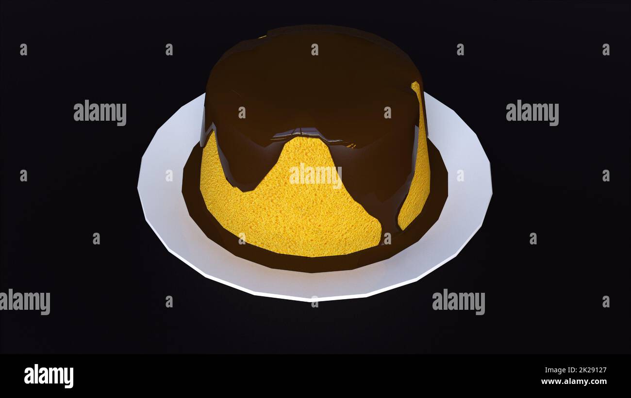 Kuchen mit Glasur auf dem Teller Stockfoto