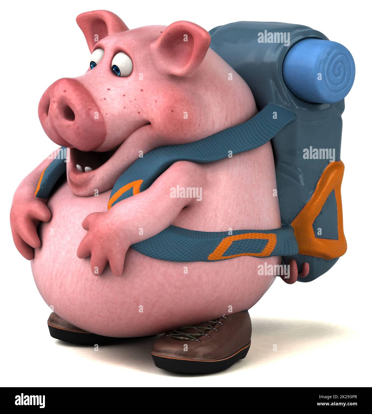 Fun backpacker Pig cartoon Charakter Stockfoto