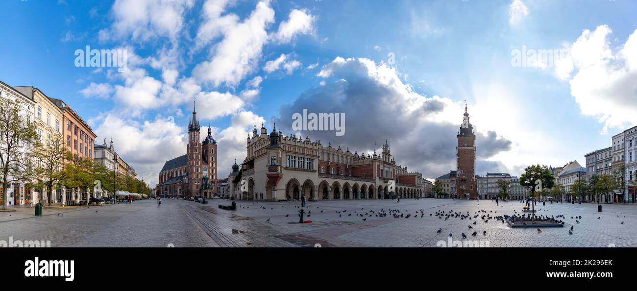 Krakauer Hauptplatz Panorama Stockfoto