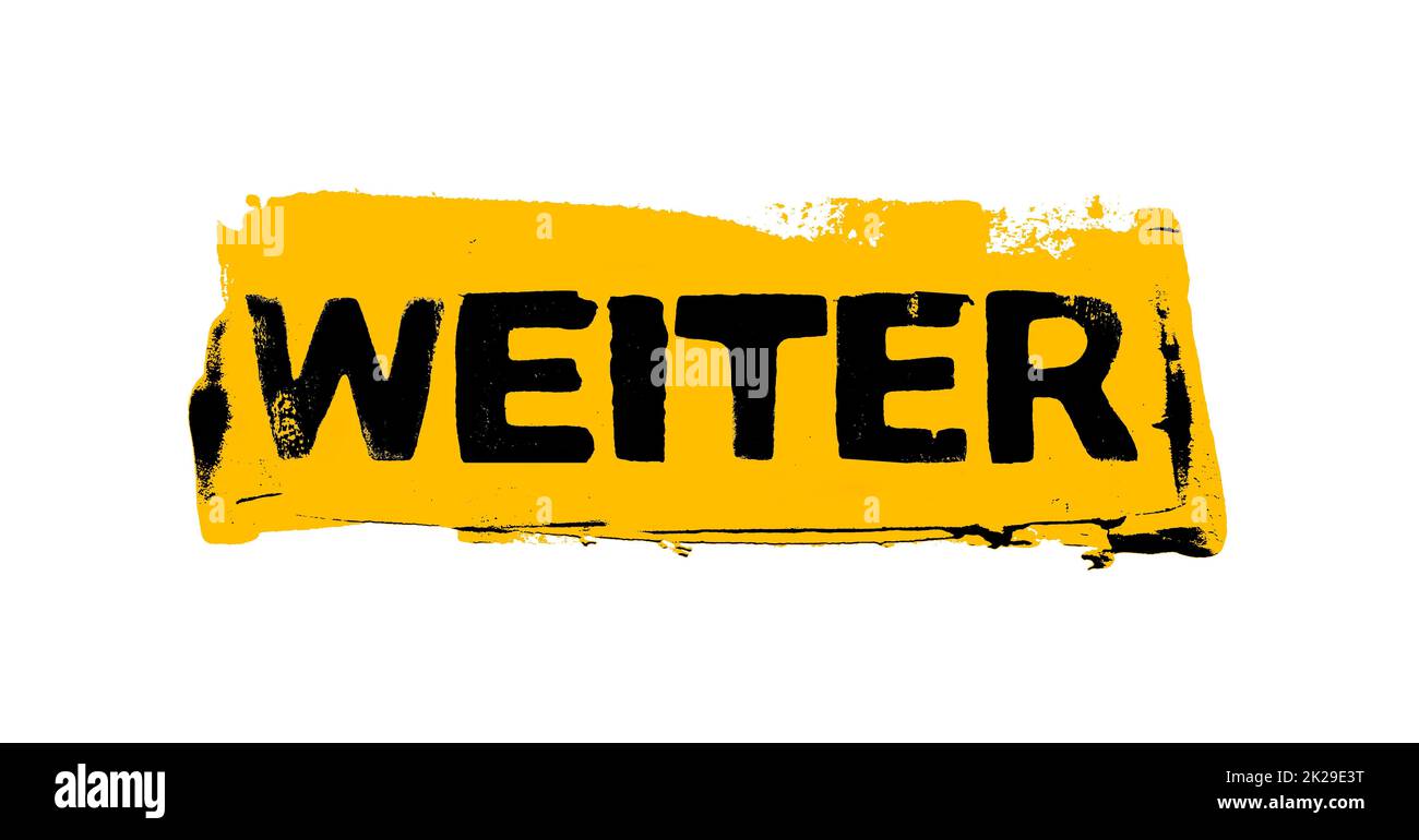 Leeres orangefarbenes Grunge-Banner: Weiter in deutscher Sprache Stockfoto