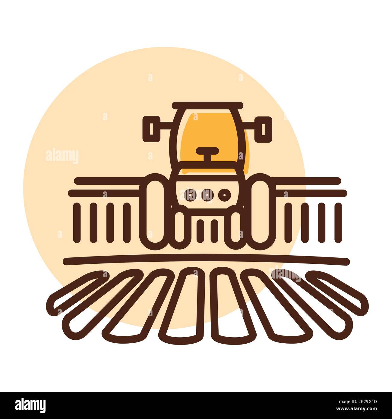 Der Traktor verarbeitet die Erde als Symbol für ländliche Landschaften Stockfoto