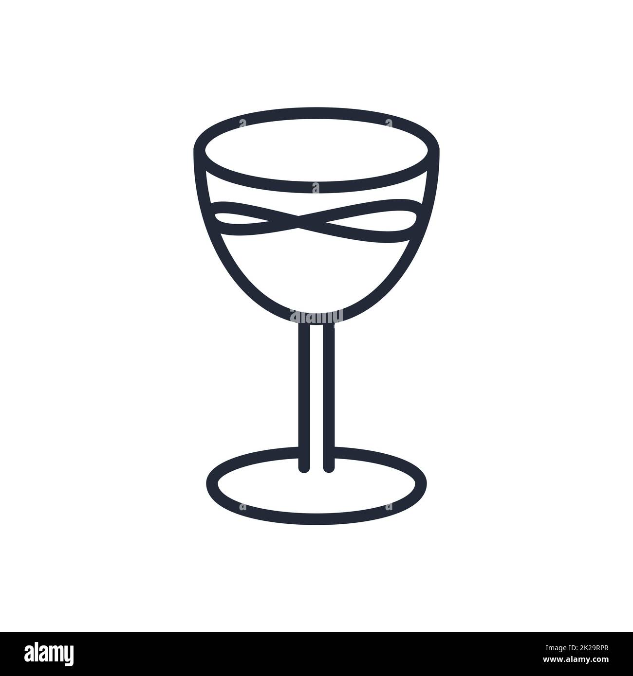 Stilvolles, dünnes Symbol eines Glases Wein auf weißem Hintergrund - Vektor Stockfoto