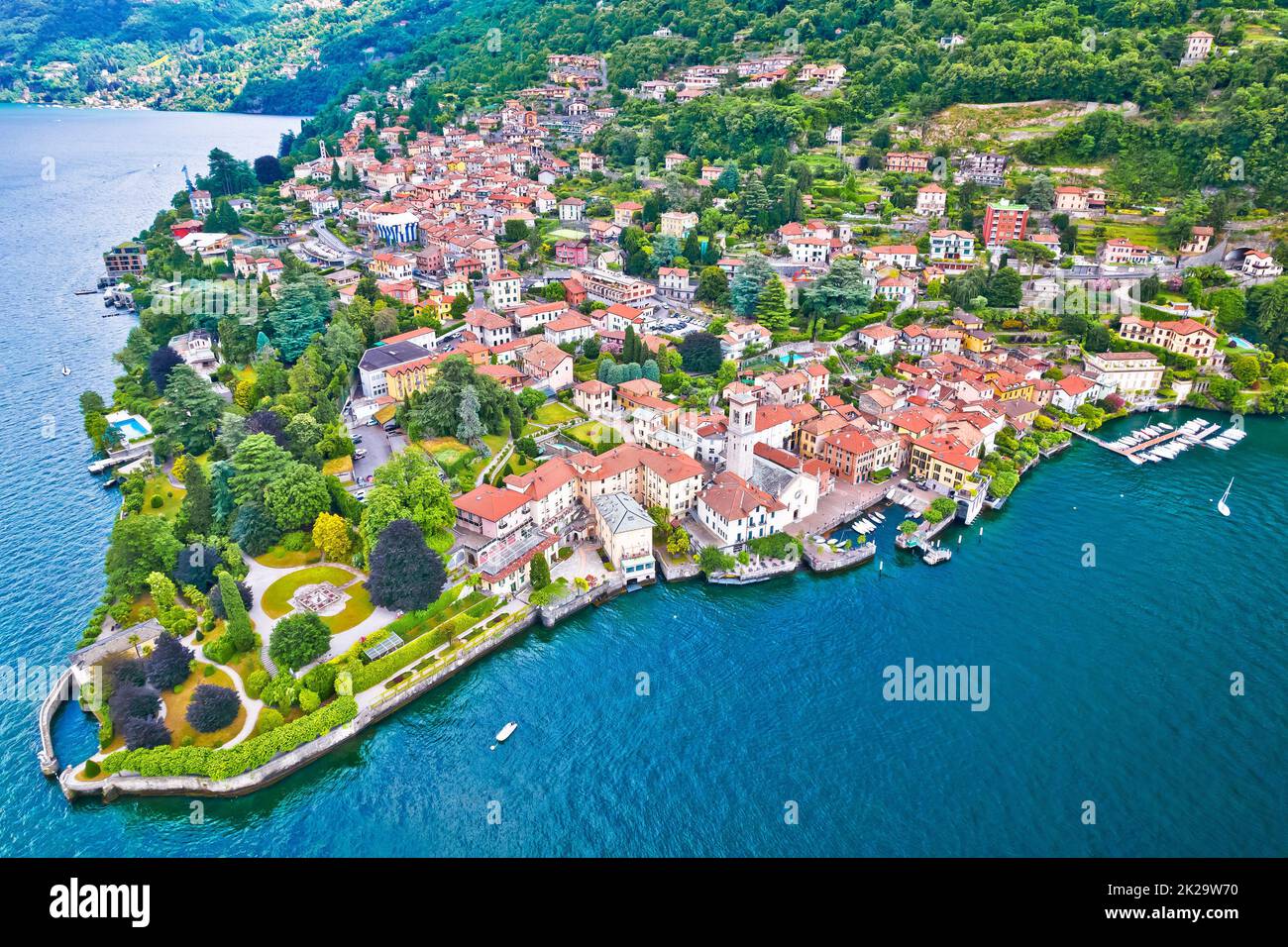 Stadt Torno am Comer See aus der Vogelperspektive Stockfoto