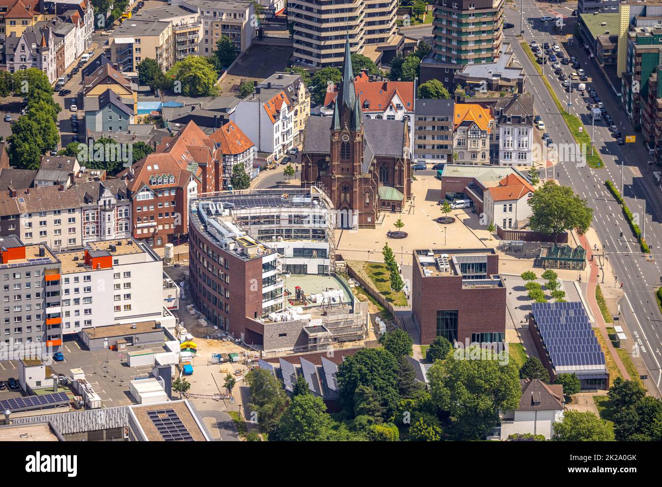 Luftbild, Baustelle und Neubau Europagarten am Europaplatz, Kreuzkirche, Herne-Mitte, Herne, Ruhrgebiet, Nordrhein-Westfalen, Deutschland Stockfoto