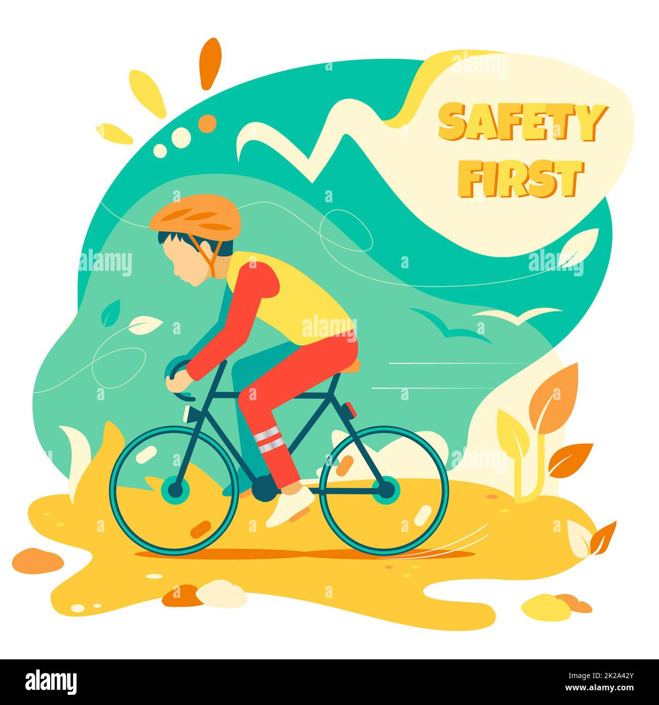 Sport Vector Illustration, Fahrrad Fahrrad Sicherheitskonzept, Boy Riding Bike Stockfoto