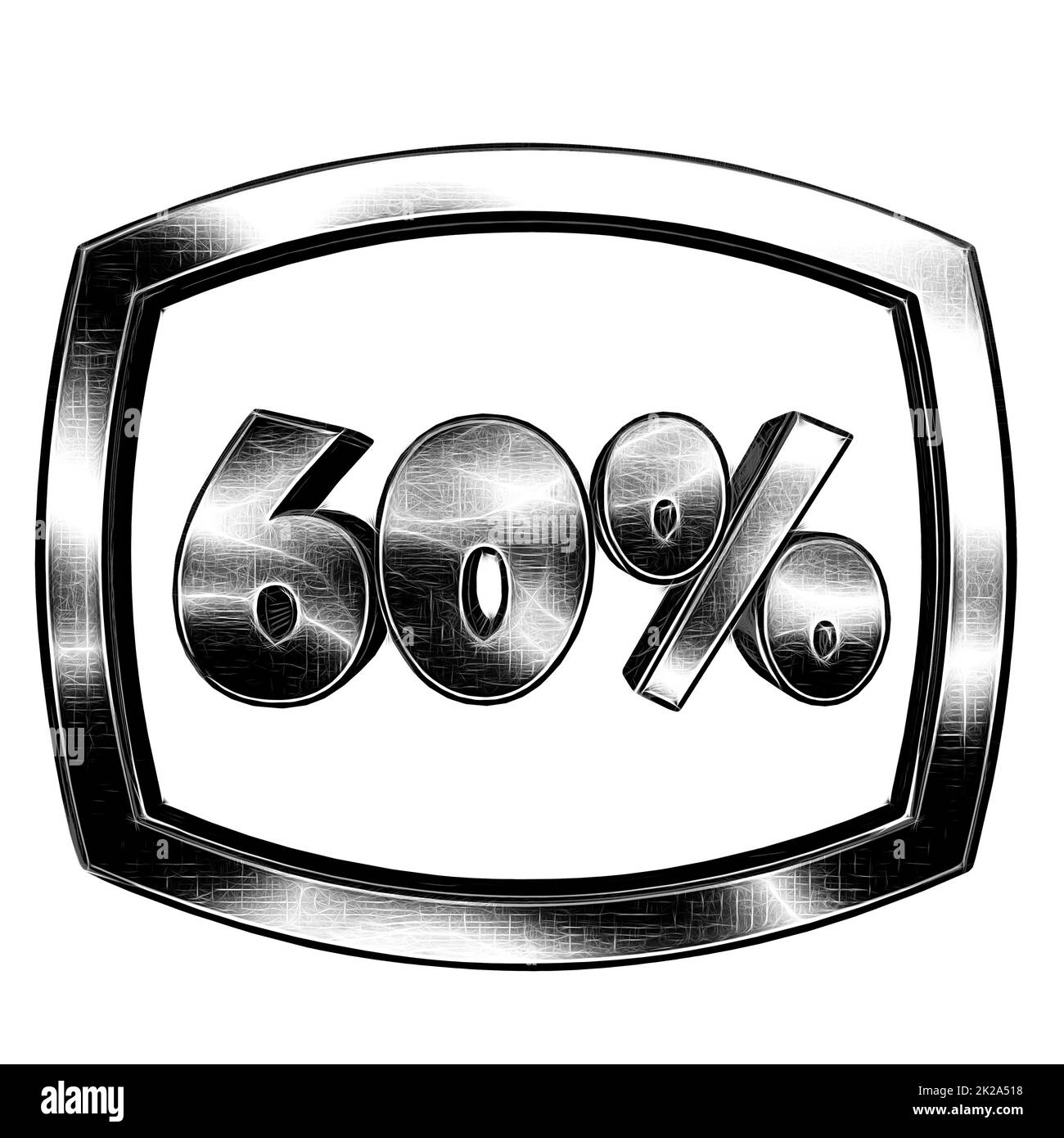 60 %, 60 % als 3D-Illustration, 3D-Rendering Stockfoto