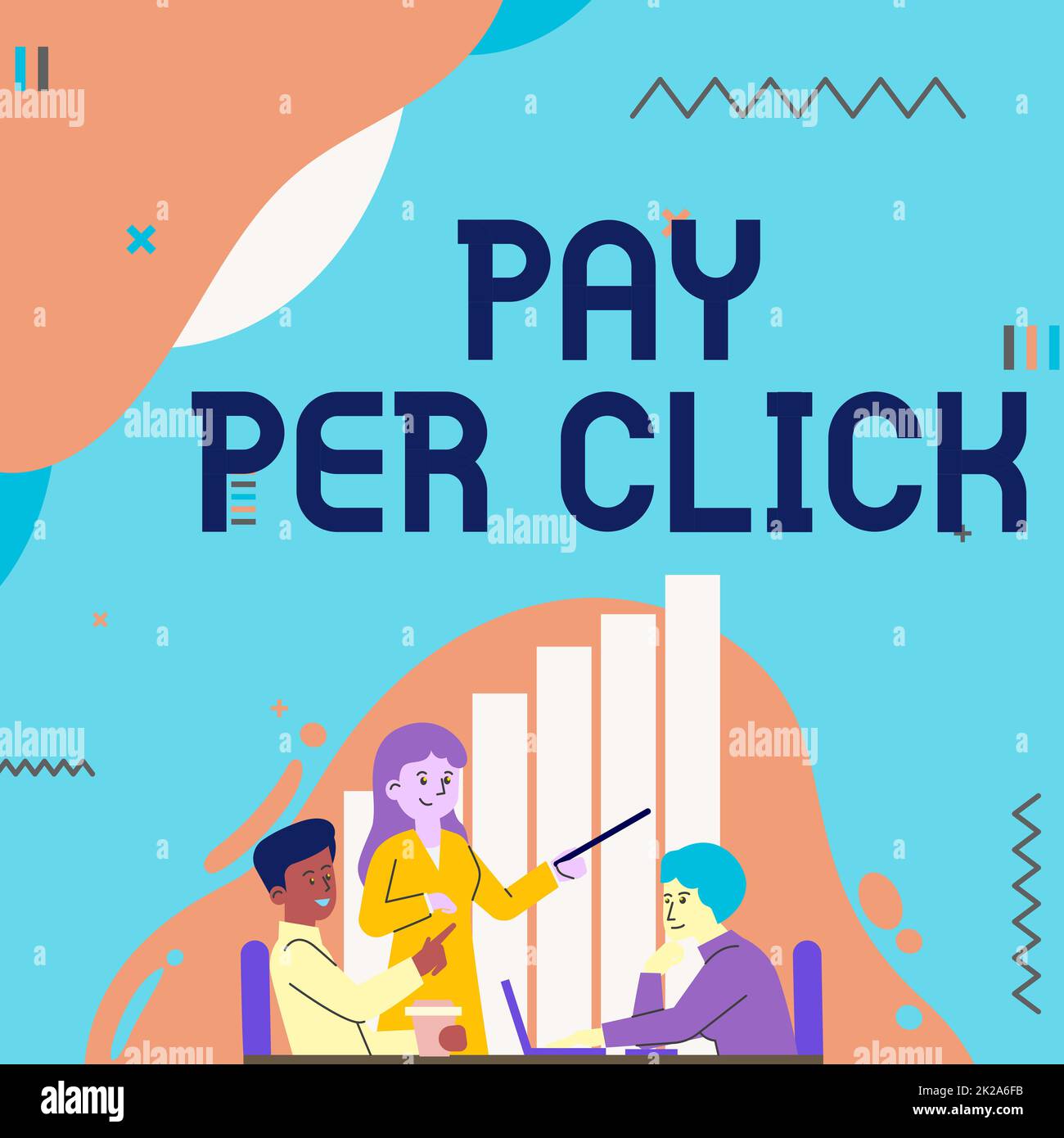 Inspiration mit dem Schild „Pay per Click“. Business Showcase Internet Advertising Model Search Engine Marketingstrategie Lady Drawing erläutert ihrem Teamkollegen die Prozessschritte. Stockfoto