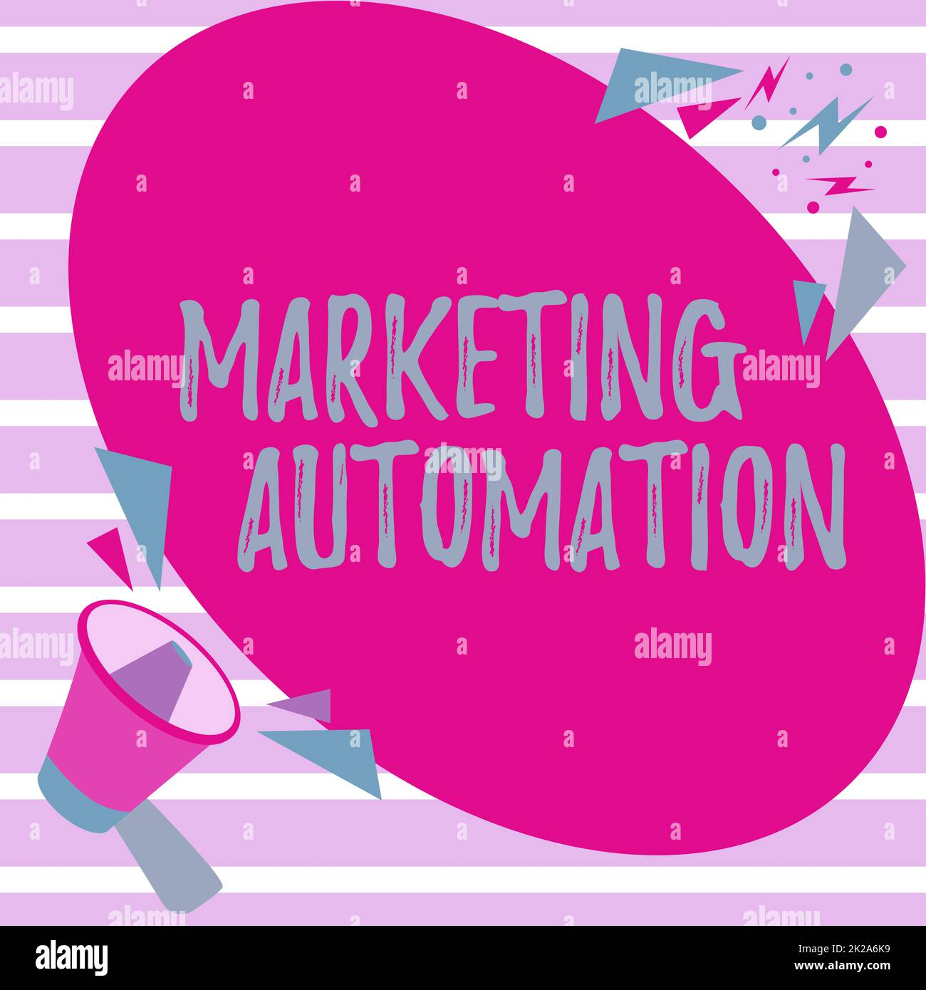 Handschrift Text Marketing Automation. Unternehmensübersicht Software, die von Unternehmen verwendet wird, um Kunden effektiv anzusprechen Megaphone Drawing mit Chat Cloud Ankündigungen machen. Stockfoto