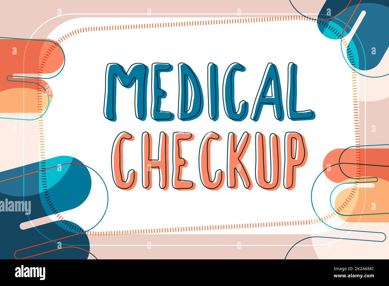 Inspiration mit Schild „Medical Check Up“. Geschäftsansatz gründliche körperliche Untersuchung zum Testen des Gesundheitszustands Textrahmen umgeben von verschiedenen Blumen Herzen und Blätter. Stockfoto