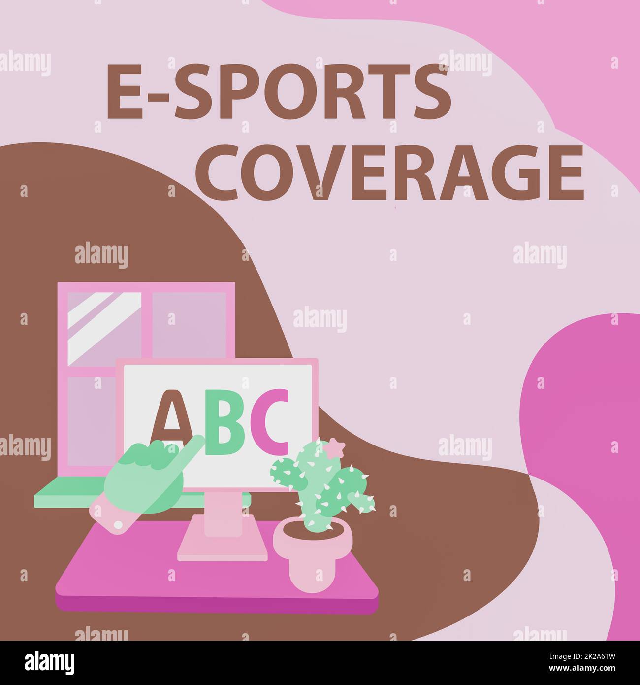 Inspiration mit dem Schild „E Sports Coverage“. Business Showcase Live-Berichterstattung zum neuesten Sportwettbewerb Übertragung von Handbriefen, die auf einen Webbrowser-Bildschirm mit Cactus zeigen. Stockfoto