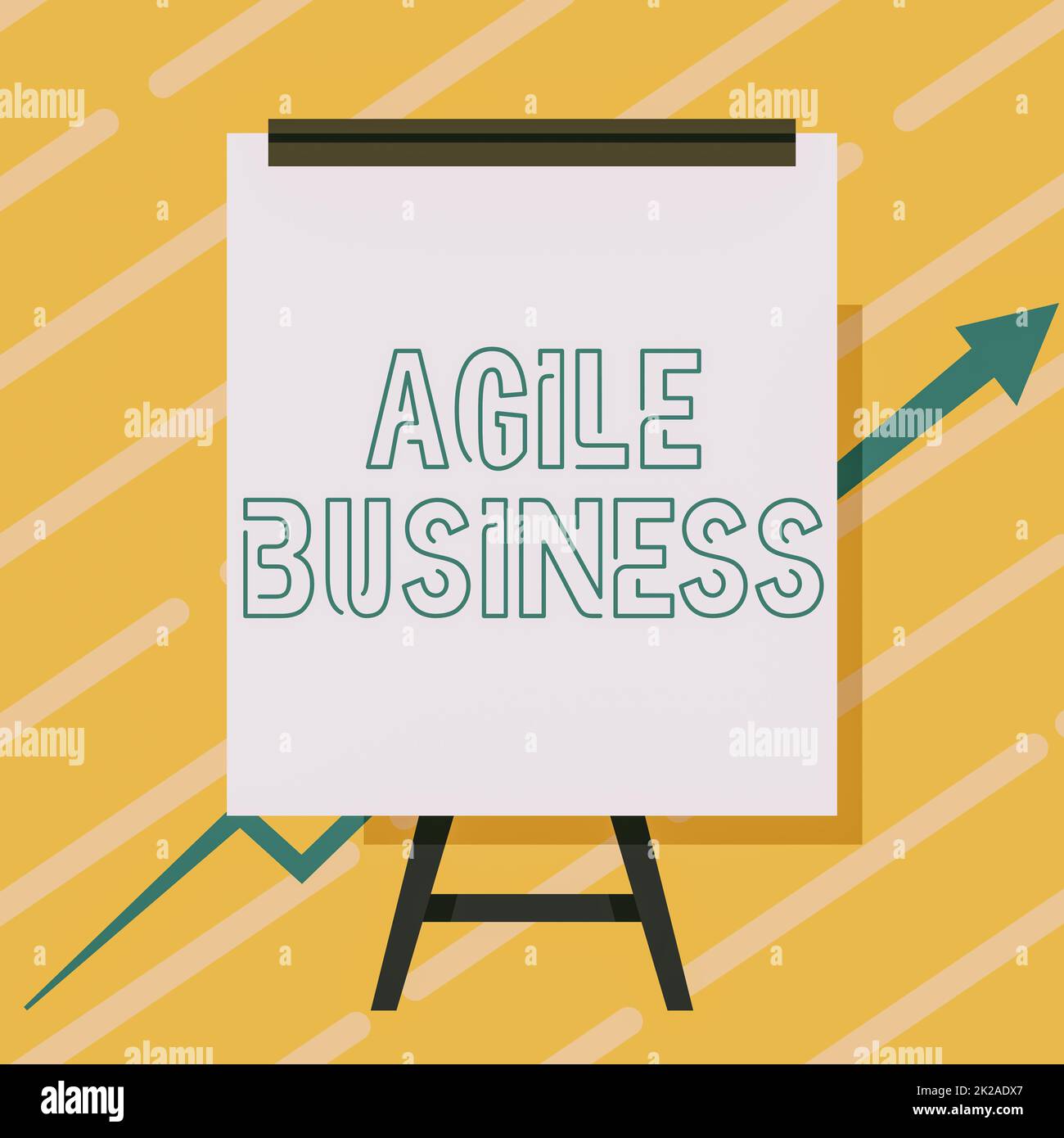 Schreiben mit Text Agile Business. Das Konzept bedeutet, dass sich schnell an den Markt anpassen lässt, ist die Trend-Whiteboard-Zeichnung mit Pfeil nach oben und wachsendem Diagramm. Stockfoto
