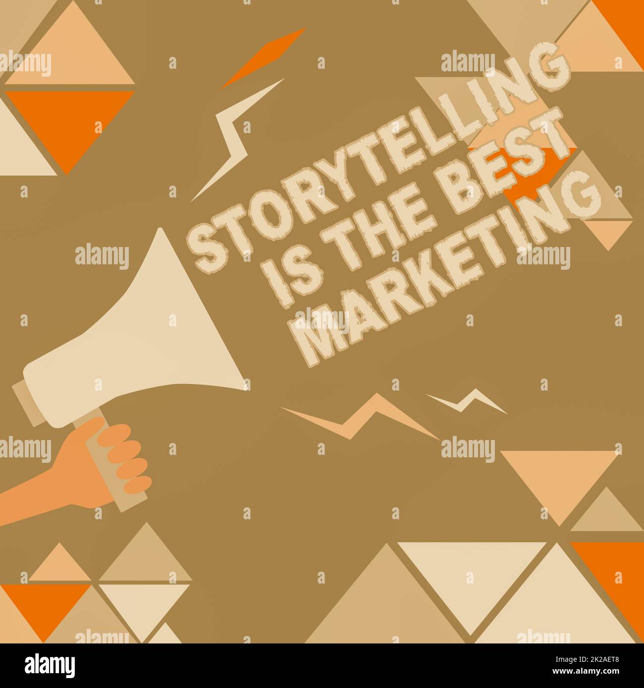 Text mit Inspiration Storytelling ist das beste Marketing. Business-Ideenunternehmen effektiver Marketingansatz Illustration einer lauten Ankündigung von Megaphone an die Öffentlichkeit. Stockfoto