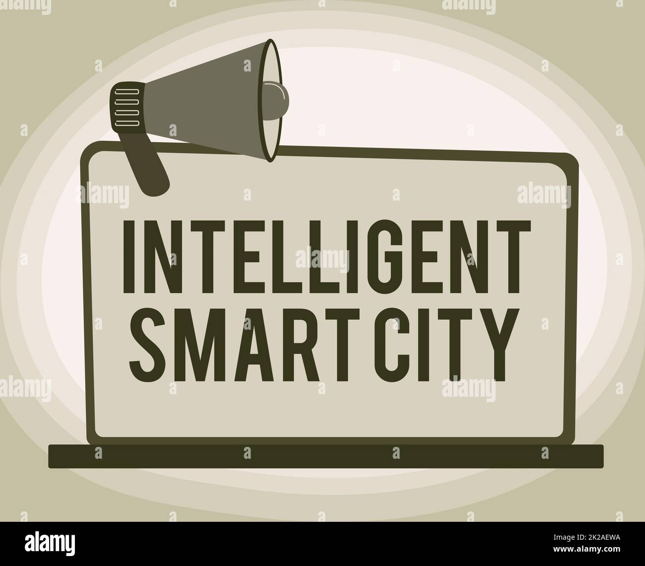 Schild mit der Aufschrift Intelligent Smart City. Geschäftsidee die Stadt mit einer intelligenteren Energieinfrastruktur Illustration von Megaphone auf Blank Monitor Ankündigungen machen. Stockfoto