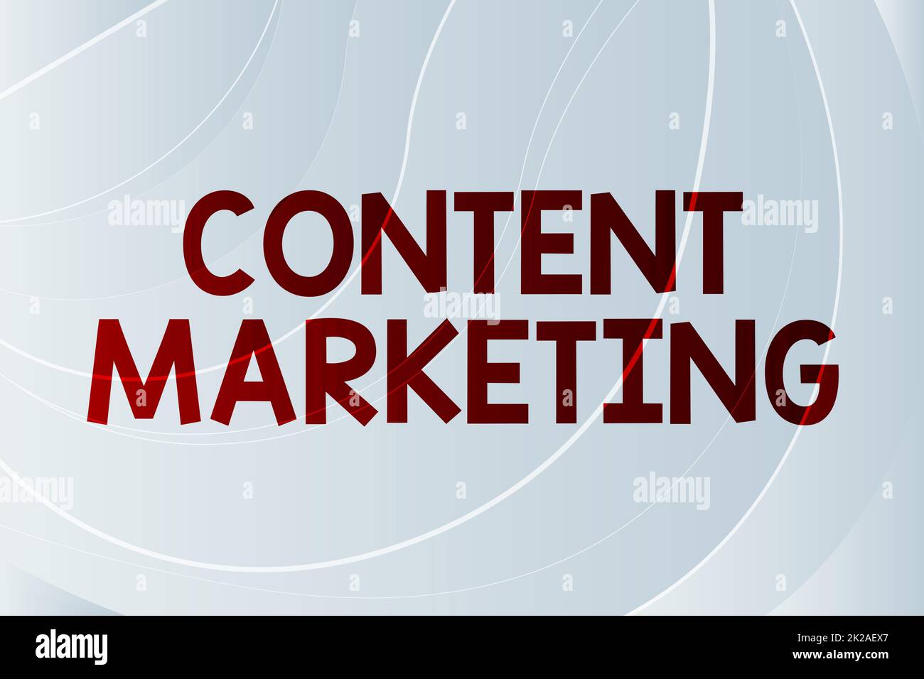 Konzeptionelle Darstellung Content Marketing. Das Geschäftskonzept umfasst die Erstellung und Freigabe von Online-Material illustrierte Hintergründe mit verschiedenen Formen und Farben. Stockfoto