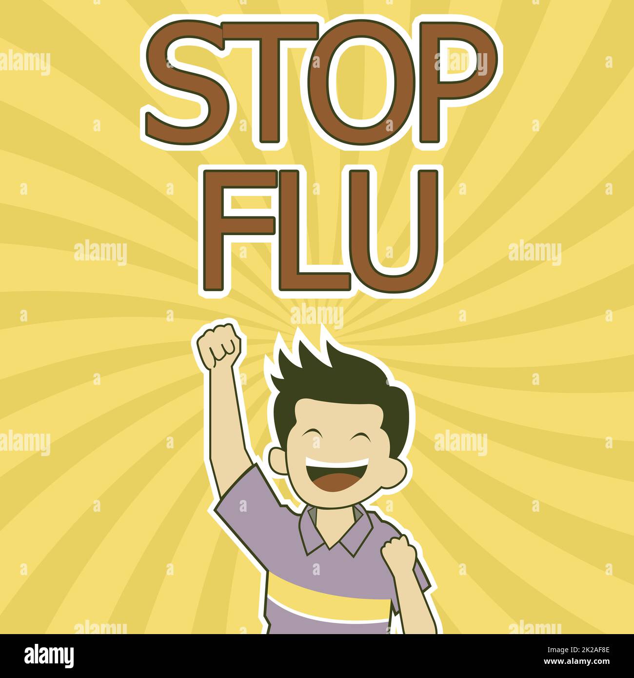 Textüberschrift mit Stop Grippe. Geschäftsidee behandeln Sie die ansteckende Atemwegserkrankung, die durch Grippevirus verursacht wird fröhlicher Mann Genießen Sie die Leistung mit Spiral Background Heating Hand. Stockfoto